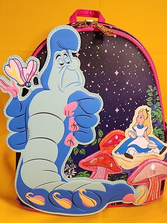 NWT Loungefly Disney Alice in Wonderland Caterpillar & Alice Mini Backpack Hot Topic Loungefly Disney Alice In Wonderland Glow-In-The  main image 4